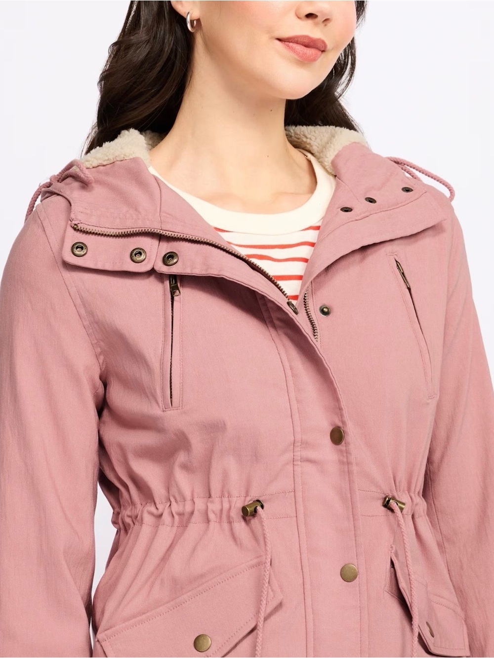 Poppy Dusty Rose Sherpa Lined Hooded Utility Jacket - Picture 5 of 5